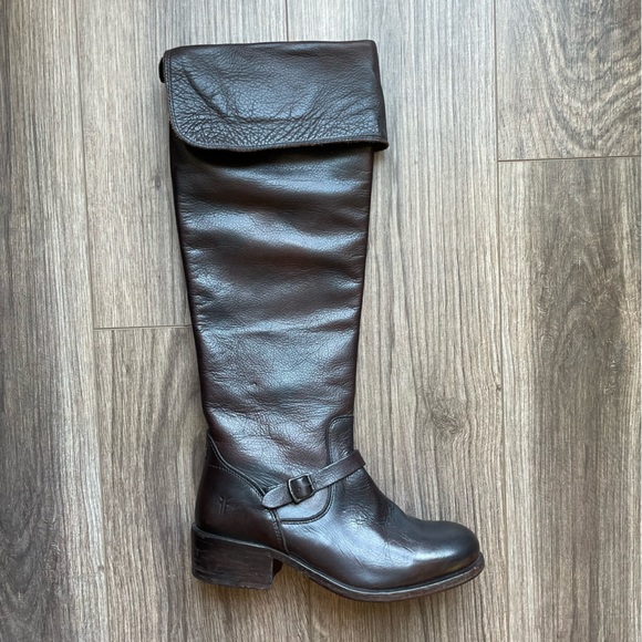 Frye Shirley Over the Knee Brown Leather Riding Boots | 6 - Picture 14 of 16